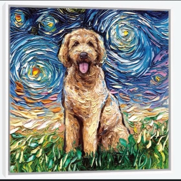 Goldendoodle Night - Canvas Print Aja Trier -Museum Giclee - Picture 2 of 5